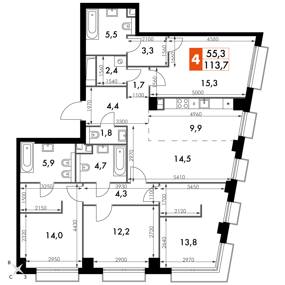 4-комнатная квартира в ЖК «Sydney City»